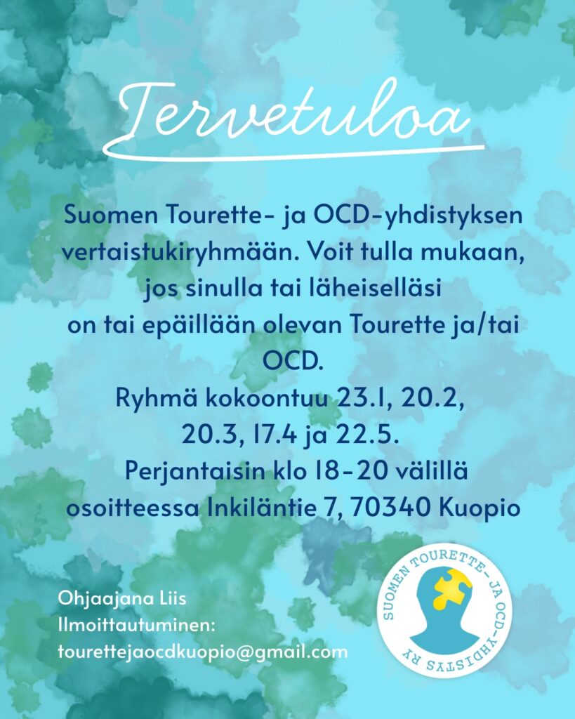 Kuopion ryhmän kokoontumiset. Ilmoittautuminen: tourettejaocdkuopio@gmail.com
